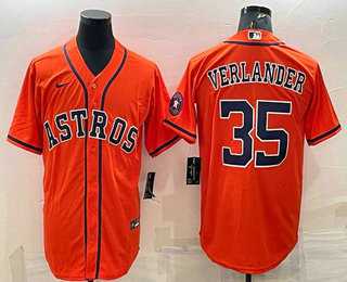 Men%27s Houston Astros #35 Justin Verlander Orange With Patch Stitched MLB Cool Base Nike Jersey->houston astros->MLB Jersey